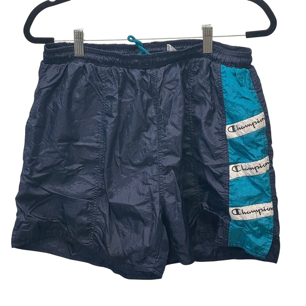 Champion Mens Swim Trunks Vintage 90s Navy L 36-38 Mesh Insert Nylon
